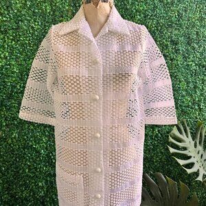 Vintage 70s White Sherry Miami Fla Swimsuit Cover up Dress Sheer Lace Collar Res